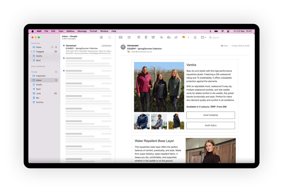 Lengthy block of text in an email, shown on desktop