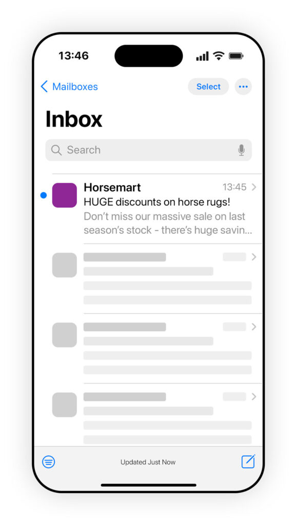 Email inbox on a phone showing 'Subject Line A'