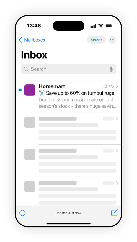 Email inbox on a phone showing 'Subject Line B'
